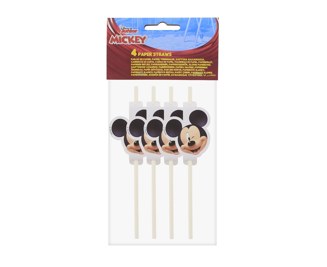Medallion paper flexi drinking straws Mickey, 4 pcs					 EOL